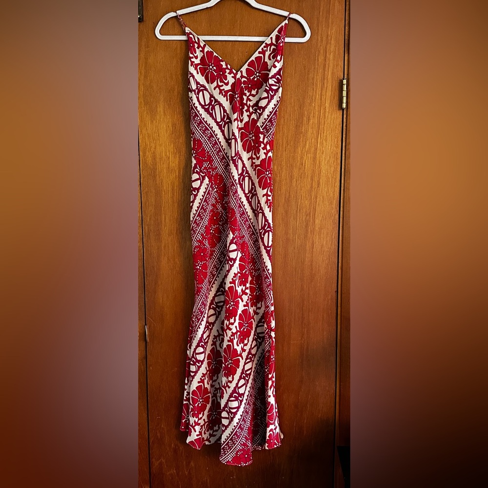 Tracy Reese Red and Cream Silk Bias Cut Long Dress